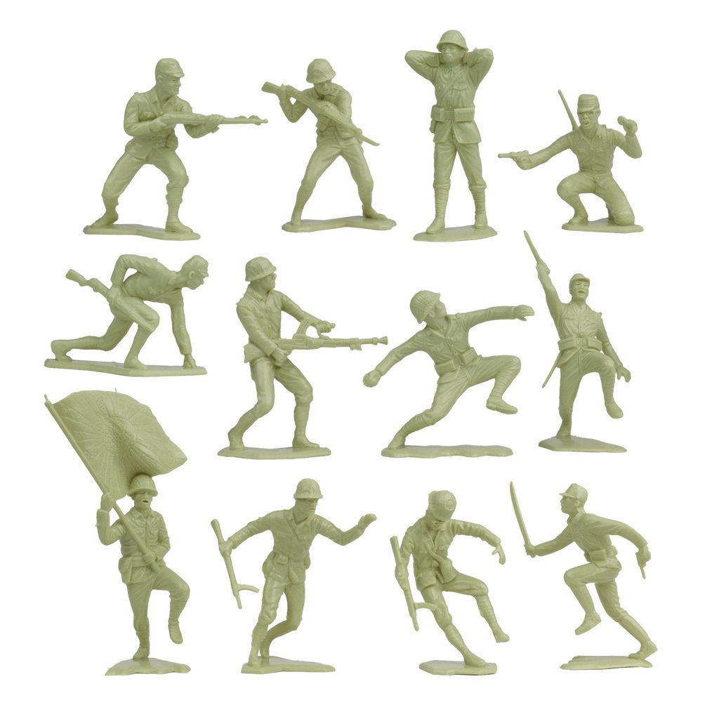 Assortment of khaki-green miniature Japanese army figures in various poses for BMC 48579