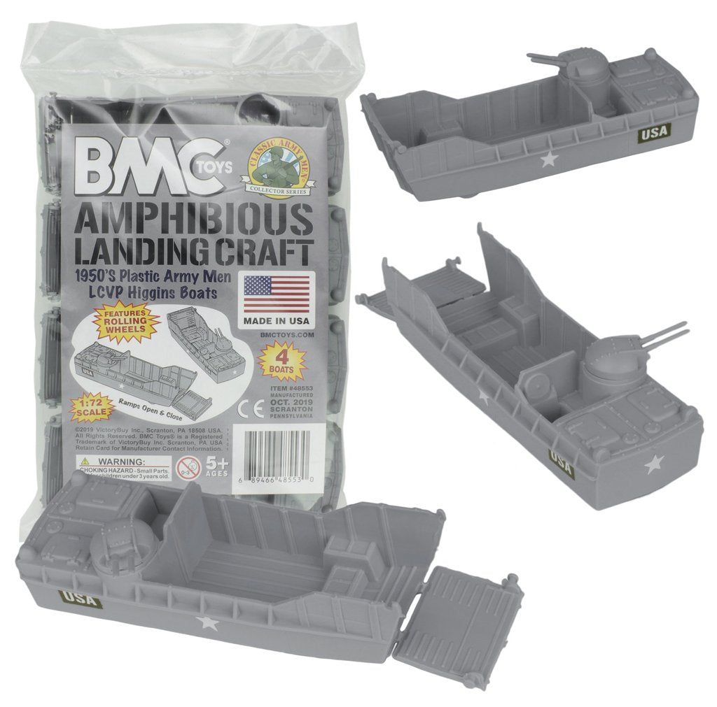Gray plastic landing craft toy set, featuring multiple boat pieces for BMC 48553
