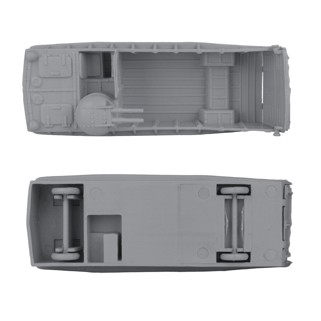 Gray landing craft toy parts, showing hull and interior details for BMC 48553
