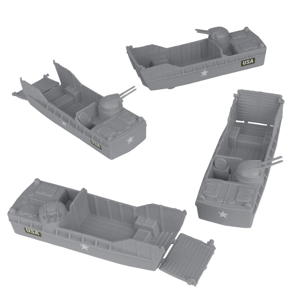 Set of gray Marx landing craft toys, featuring USA markings for BMC 48553