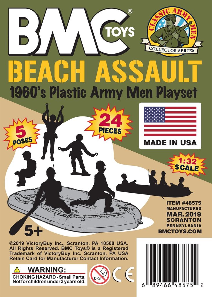 Beach assault toy set: 24 pieces of 1960s plastic army men for BMC 48575