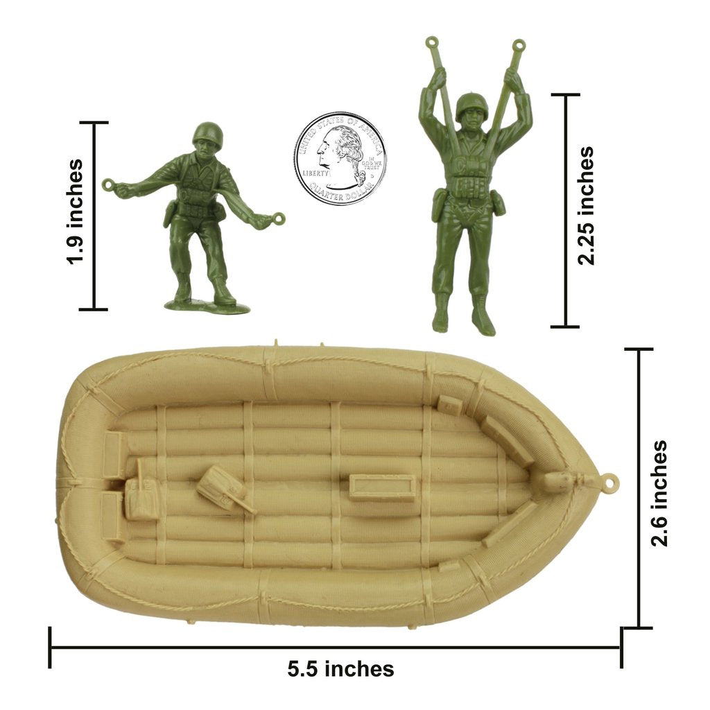 Marx Army Men beach assault set: two soldiers and a tan inflatable boat for BMC 48575