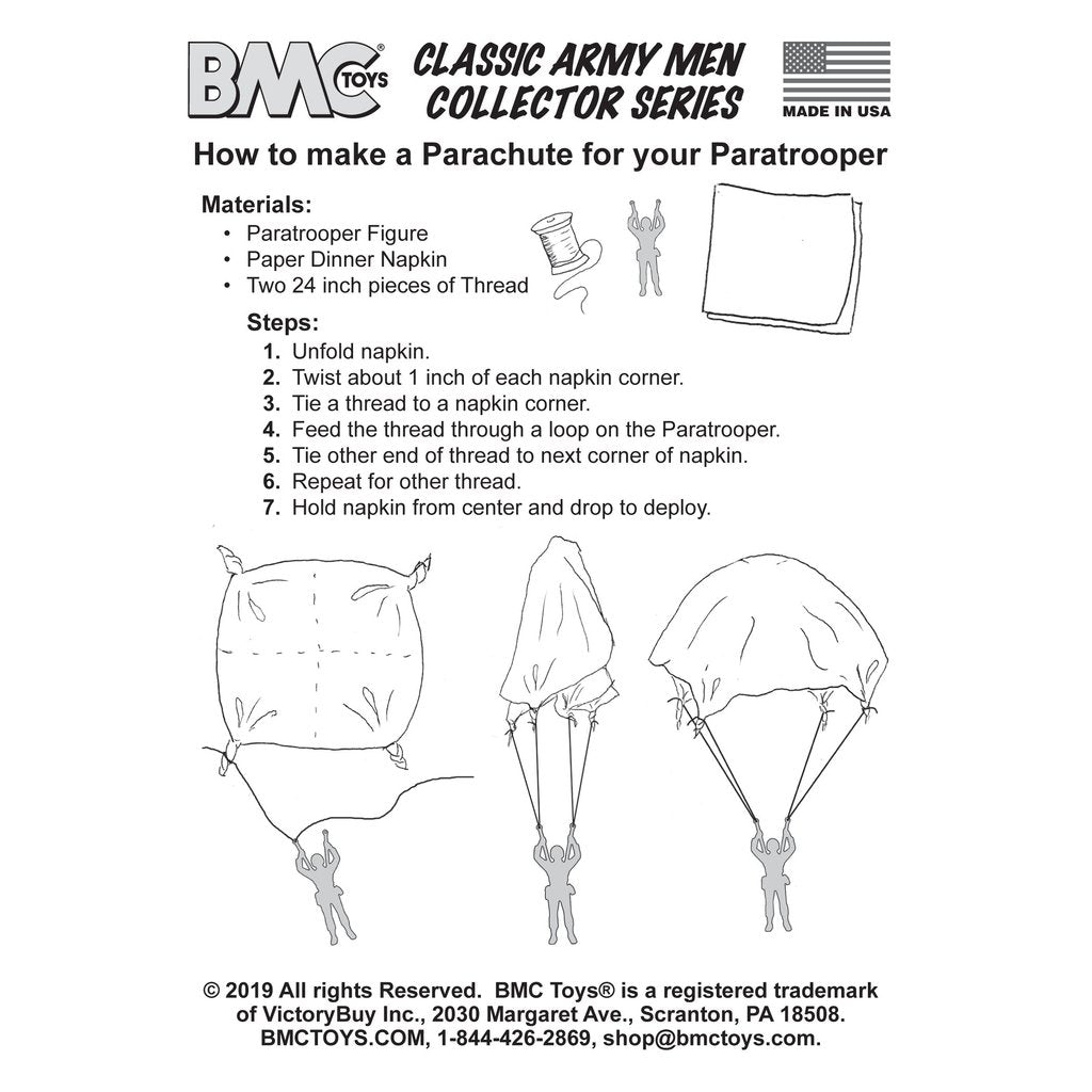 Instructions for making a parachute for a paratrooper figure for BMC 48575