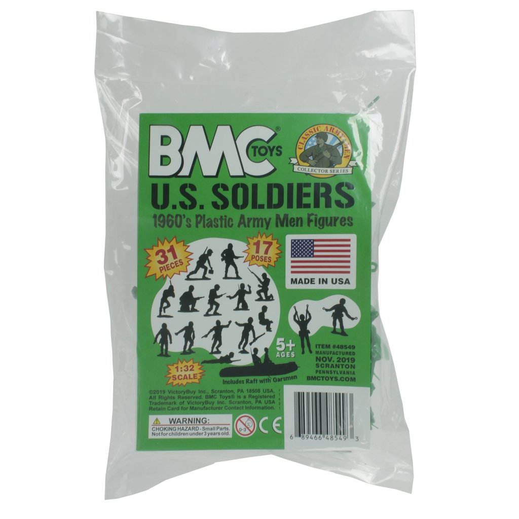 Green plastic army men toy set, 1:32 scale, US soldiers for BMC 48549