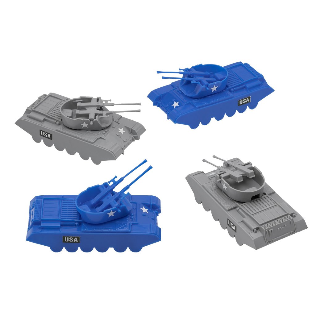 Set of blue and gray anti-aircraft tank toys with "USA" markings for BMC 67020