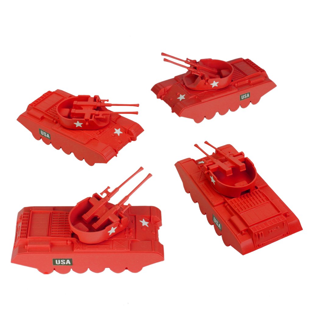 Set of red toy anti-aircraft tanks with "USA" markings for BMC 67060