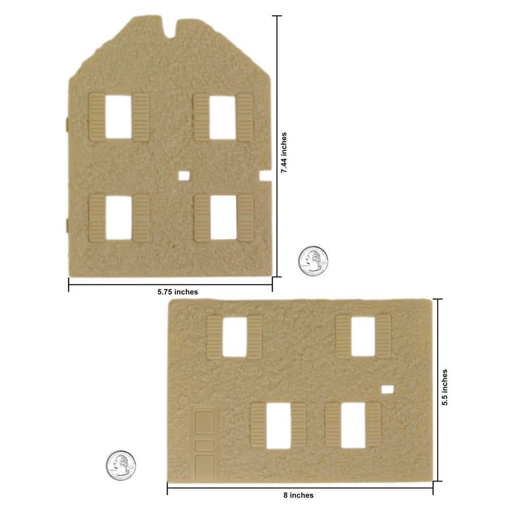 Cardboard cutouts for D-Day diorama: two building facades with windows for BMC 40009