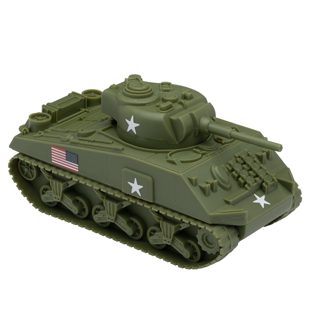 Model of a WWII Sherman M4 tank in olive drab green for BMC 67008, front view