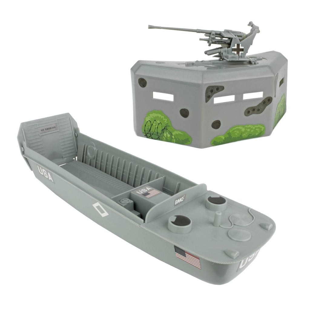 WW2 D-Day beach landing equipment set with tank gun and boat for BMC 40027
