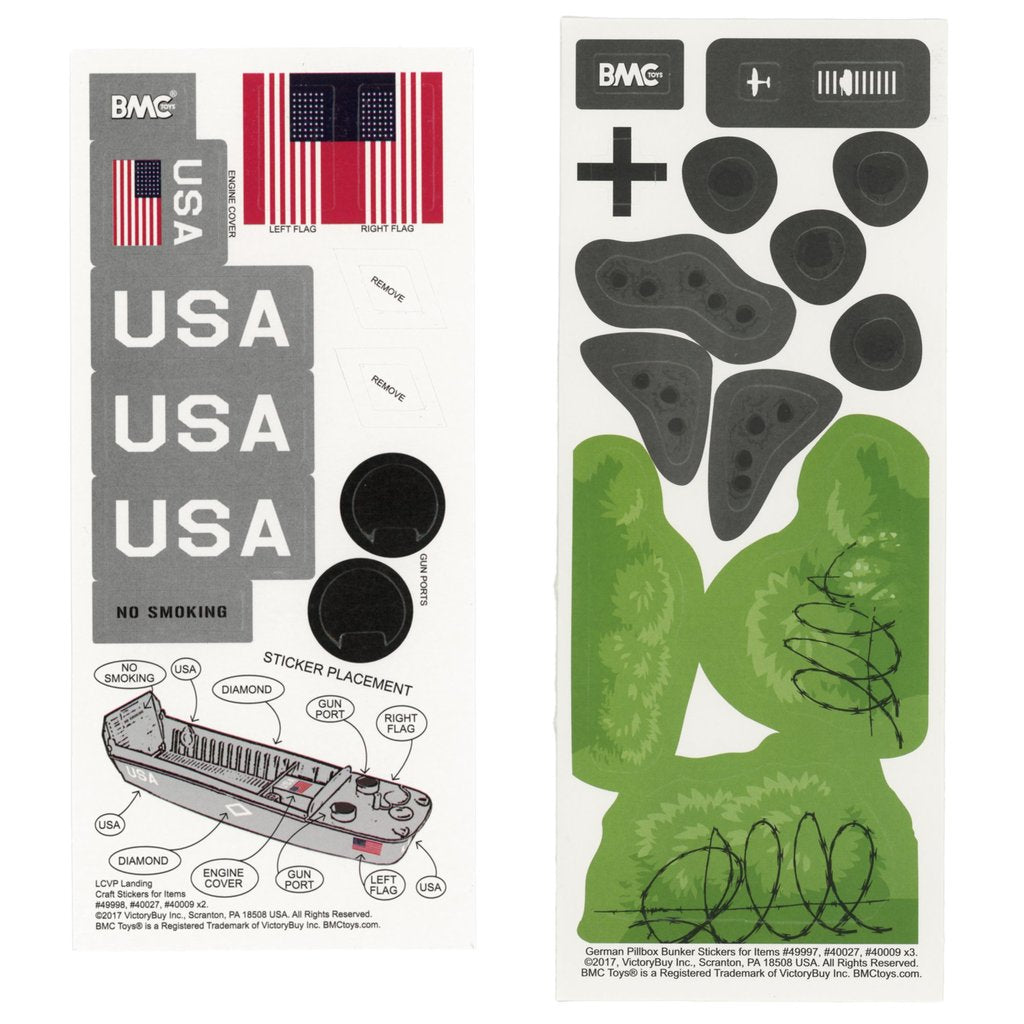 Stickers for WWII D-Day Utah Beach scene, including flags and vehicle details for BMC 40027