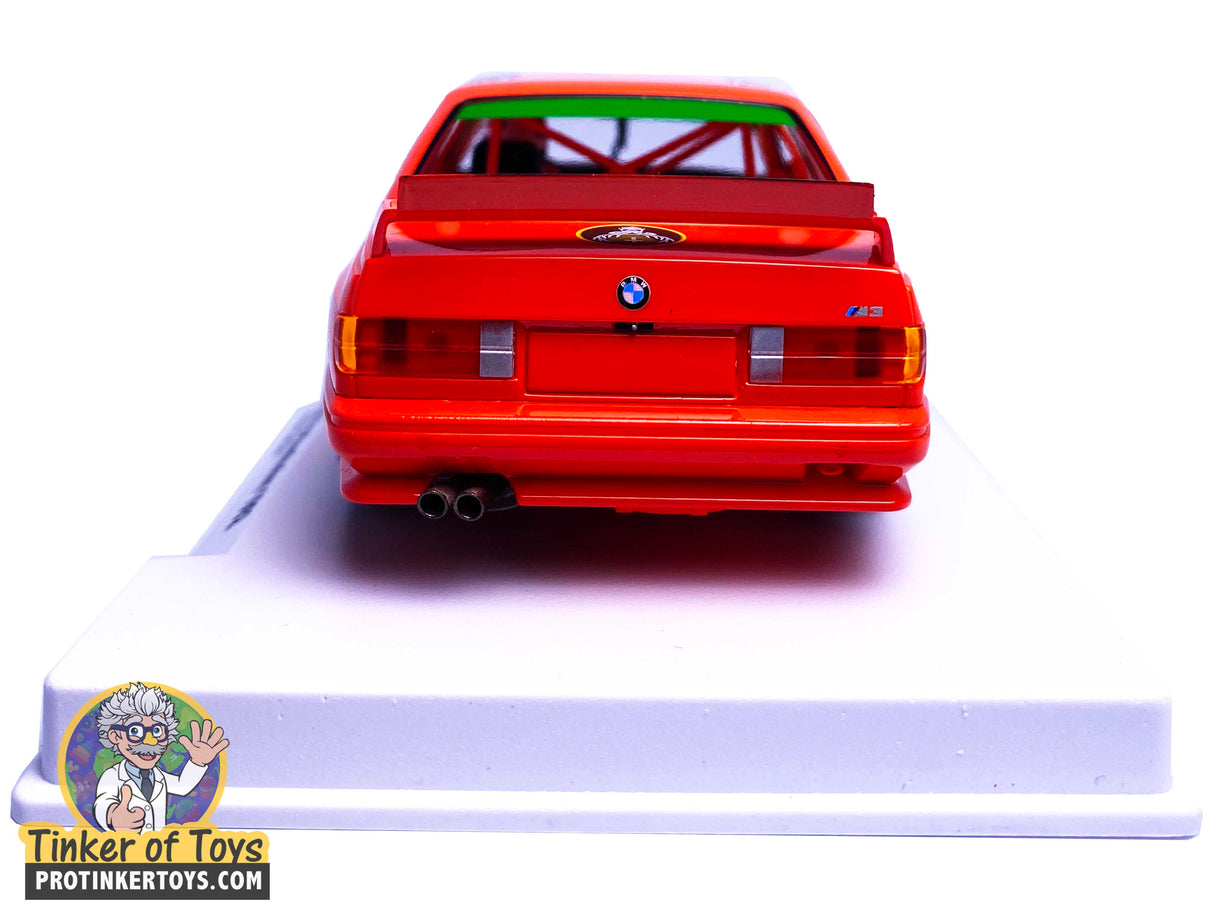 Red slot car of a BMW M3 E30 DTM car for Fly Car Biker’s In Car 01