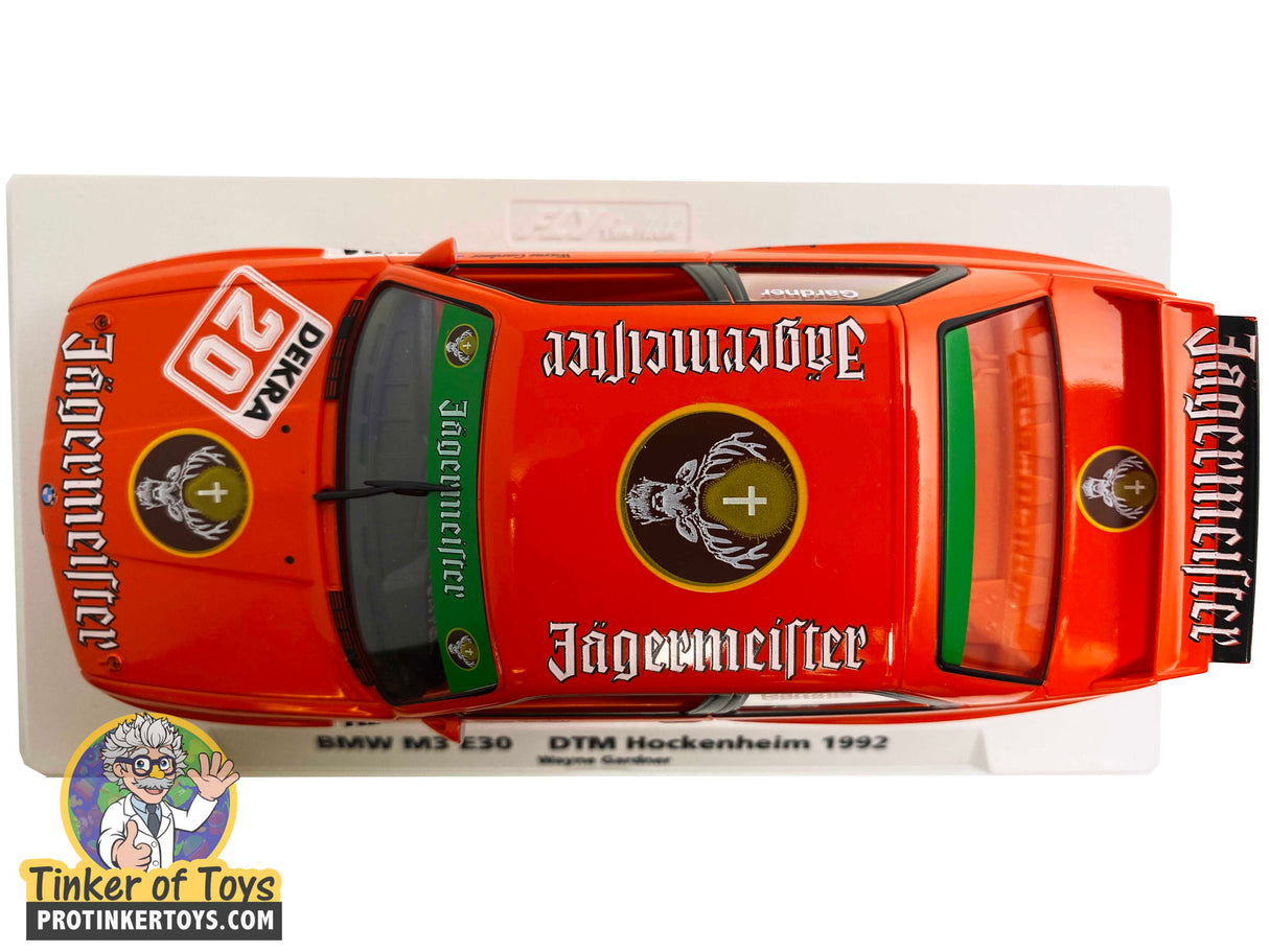 Orange BMW M3 E30 slot car replica from 1992 DTM race for Fly Car Biker’s In Car 01