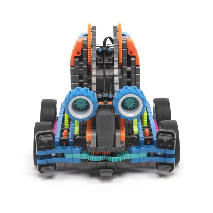 Robotics robot build with wheels and orange/blue accents for HexBug 228-8888
