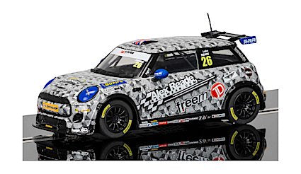 Mini race car model, white and black checkered livery, for collectible display for Scalextric C3873