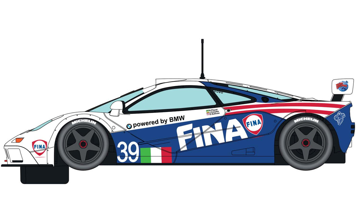 Blue and white race car model, McLaren F1 GTR, number 39 for Scalextric C4012A