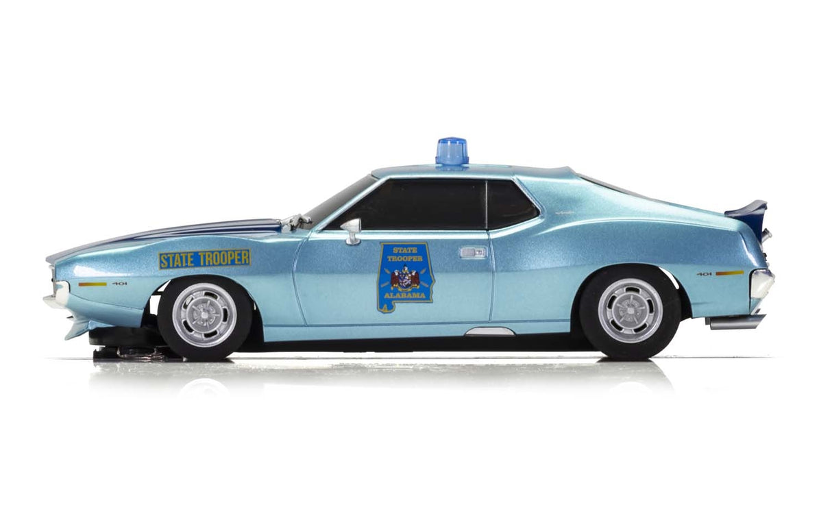 Light blue slot car of an AMC Javelin Alabama State Trooper car for Scalextric C4058