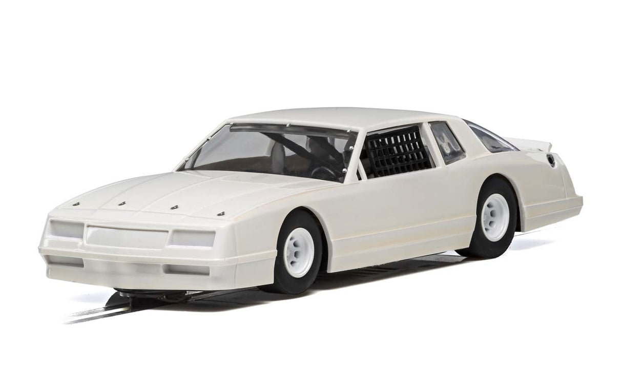 White 1986 Chevrolet Monte Carlo slot car for Scalextric C4072, front view