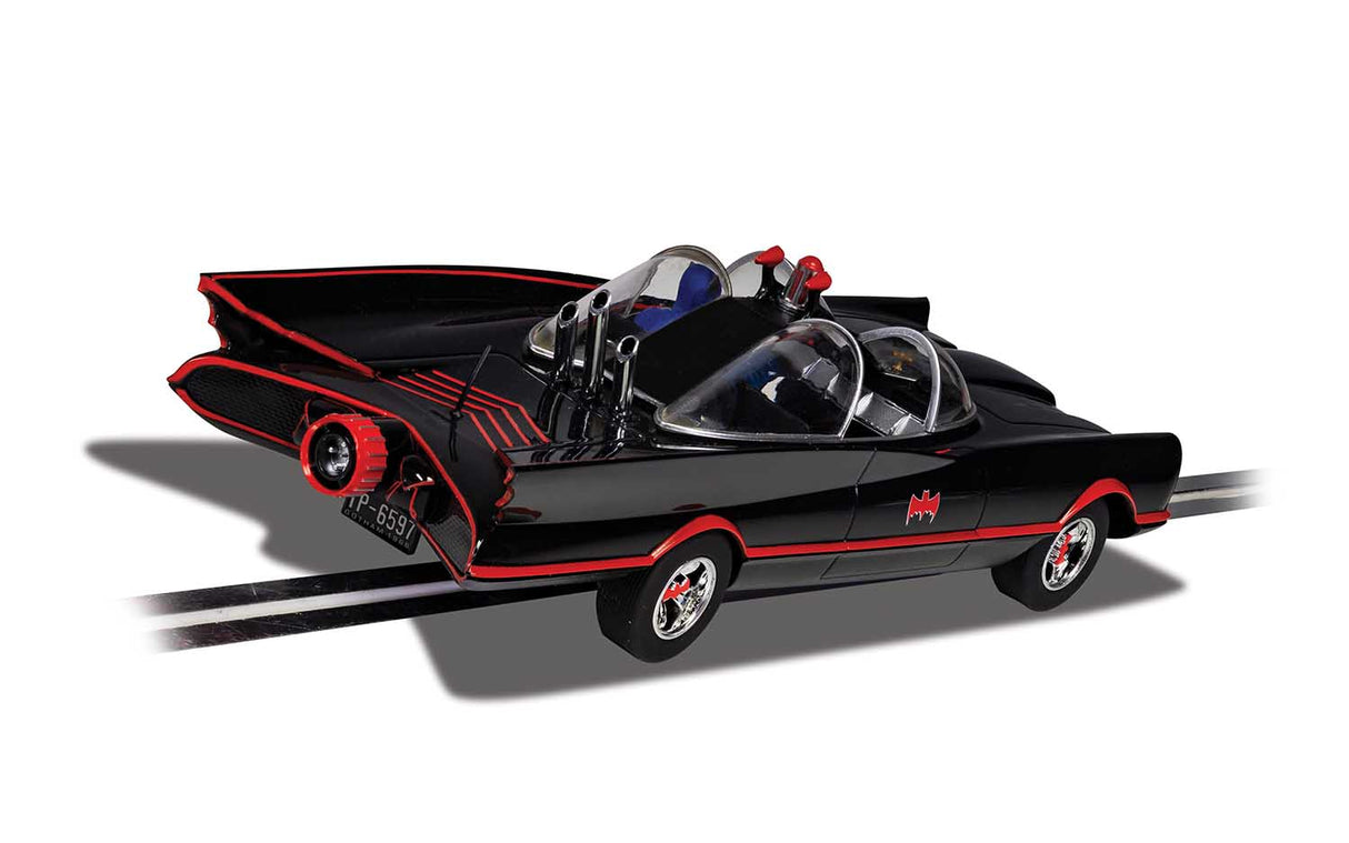 Black Batmobile slot car replica from the 1966 TV series for Scalextric C4175T