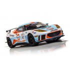 Blue and orange Lotus Evora race car model for Scalextric C4183, rear view