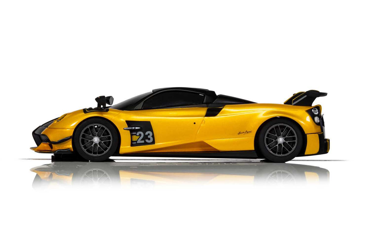 Yellow model car of a Pagani Huayra Roadster BC for Scalextric C4212