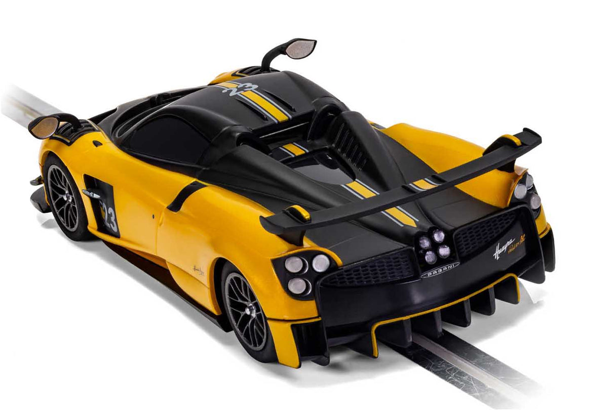 Yellow model car of a Pagani Huayra Roadster BC race car for Scalextric C4212