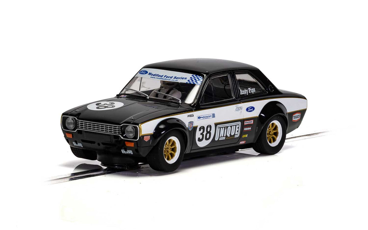 Black and white 1/32 scale model of a Ford Escort MK1 race car for 1/32 slot cars Scalextric C4237