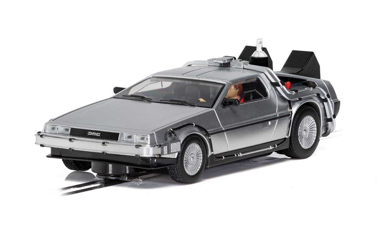Silver DeLorean time machine slot car model for Scalextric 1/32 Slot Car C4249, front view