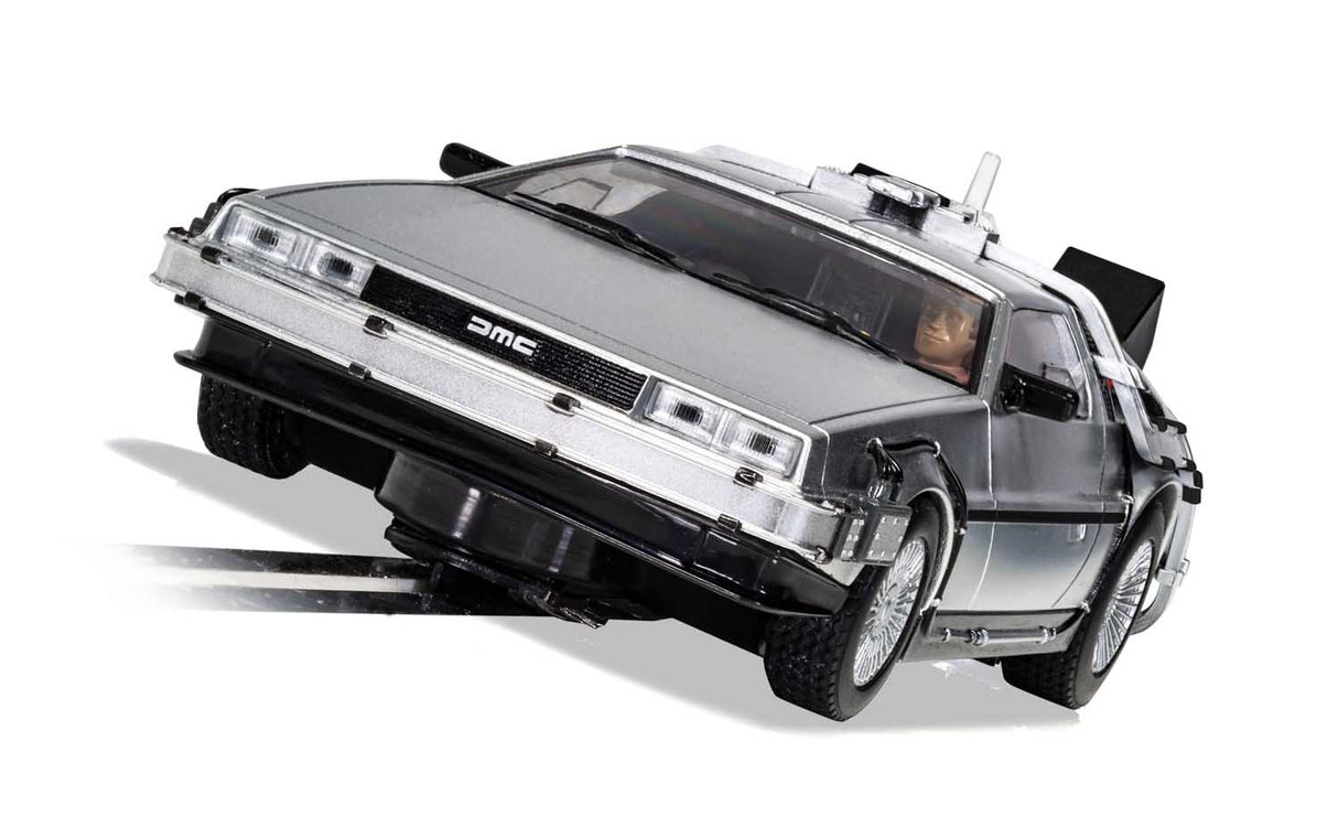 Silver DeLorean time machine slot car model for Scalextric 1/32 Slot Car C4249, rear view