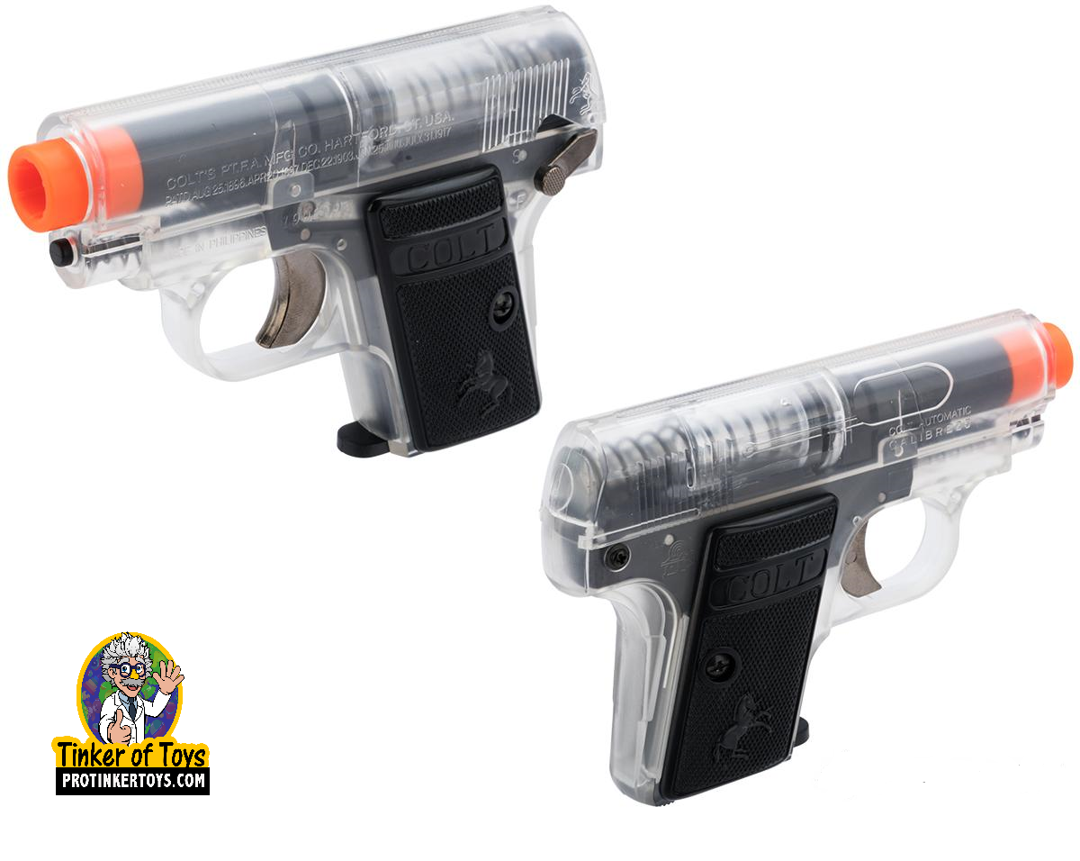 Two clear spring pistols with black grips and orange muzzle tips for Evike BB-18092