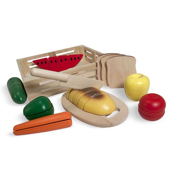 Wooden play food set for pretend cooking and cutting activities for Melissa and Doug 487