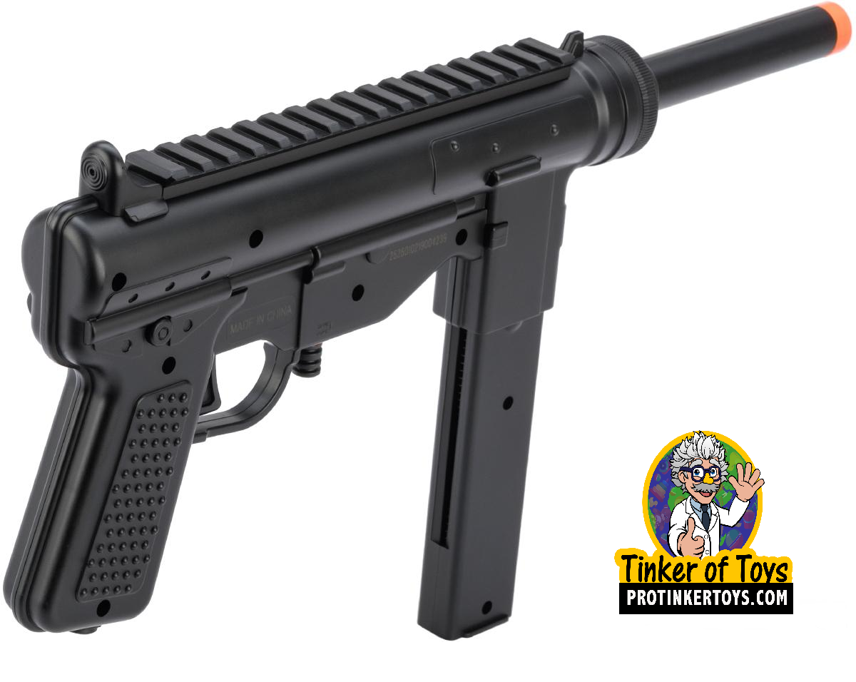 Black airsoft SMG replica with pistol grip and orange muzzle tip for Evike AP-M302F