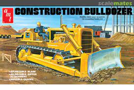 Yellow construction bulldozer model kit, ready for assembly and painting for AMT Model Kit AMT1086