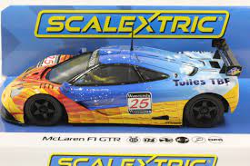 Blue and orange McLaren F1 GTR race car model with number 25 for Scalextric C3917