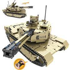 Two tan, block-style model tanks assembled on a white background for Qihui QIH9801