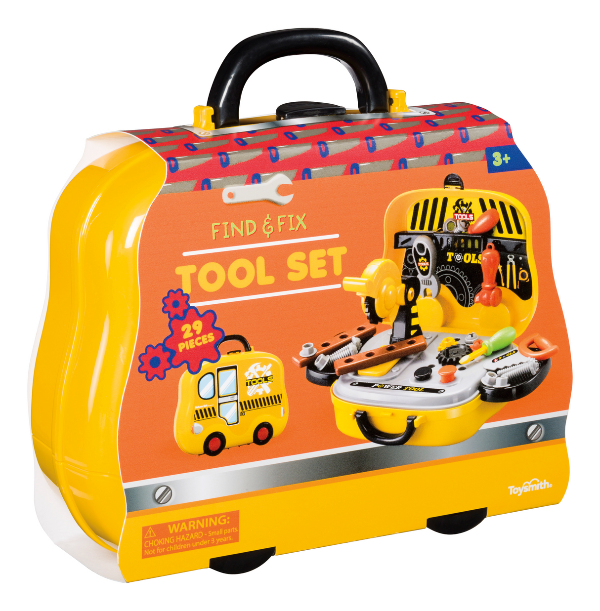 Yellow toy tool set with tools and storage case for young builders for Toy Smith 5418