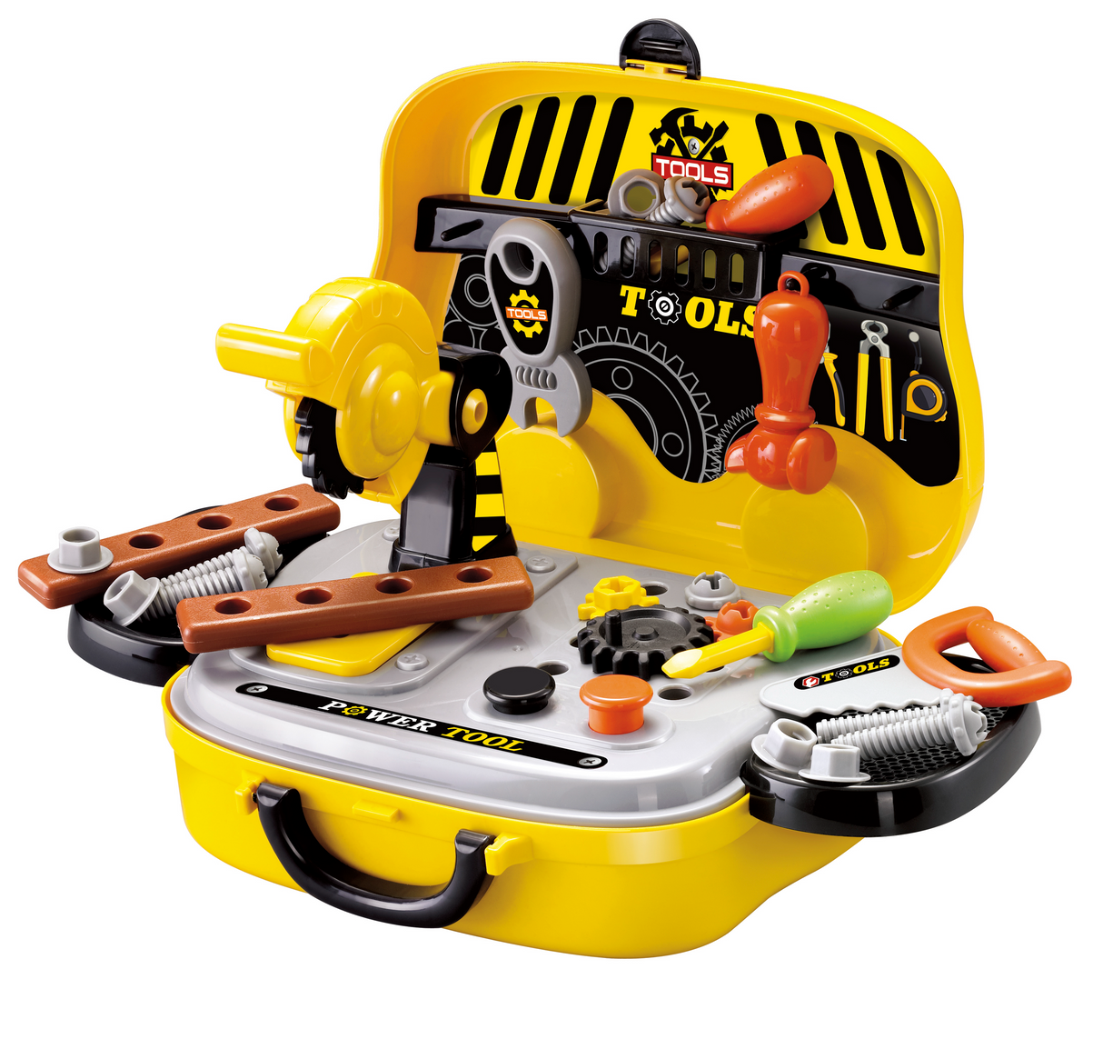 Toy tool set with various play pieces, including screwdrivers and gears for Toy Smith 5418