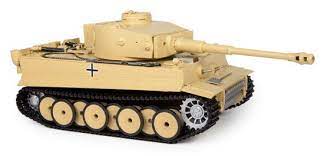 Yellow scale model of a Tiger I tank with tracks and cannon for IMEX TAG12010