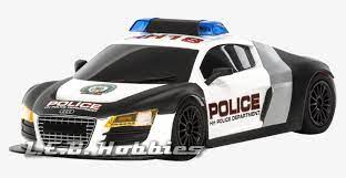 Black and white police car model with flashing blue and red lights for Scalextric C3932