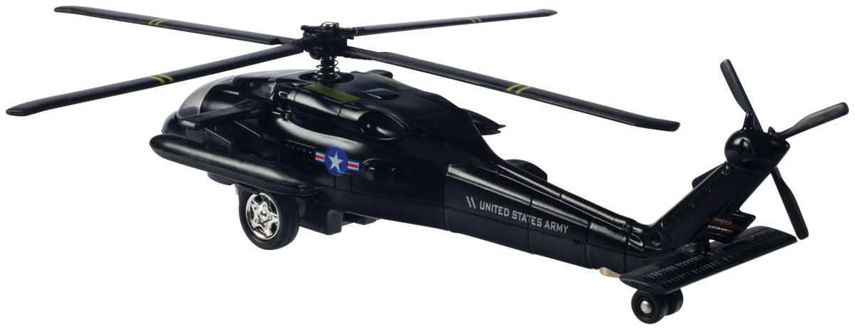 Black toy helicopter with rotor blades and "UNITED STATES ARMY" marking for Toy Smith 4849