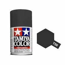 Black spray lacquer paint can and swatch card for Tamiya Paints TAM85006