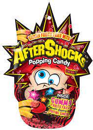 Candy bag featuring cartoon character and "Aftershocks Popping Candy" text for Nassau Candy 46383