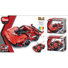 Red and black remote control racing car set with multiple build options for Qihui QIH08025
