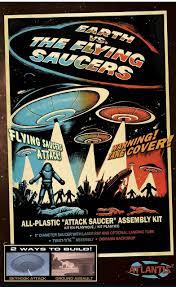 Sci-fi model kit box art: Earth vs. Flying Saucers assembly kit for Atlantis Model ALM1005