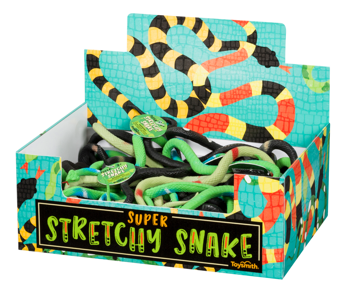 Box filled with colorful, coiled, stretchy toy snakes for Toy Smith 1787