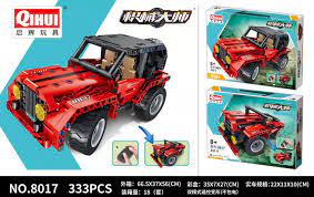 Red and black brick RC car building set, two vehicle styles for Qihui QIH08017