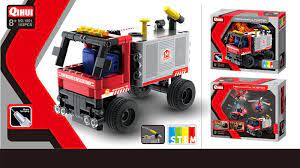 Building set: Red fire truck with ladder and accessories for Qihui QIH01801