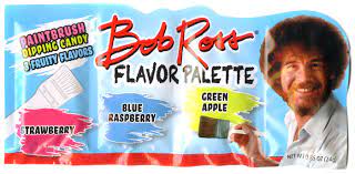 Candy palette showing strawberry, blue raspberry, green apple, and brown dip colors for Nassau Candy 42259