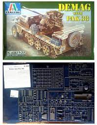 Model kit parts layout for DEMAG PAK 38 scale model for Italeri Model. Co 6383