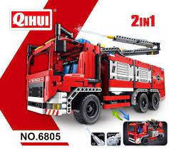 Red remote control building block fire truck set, ready for play for Qihui QIH06805