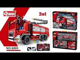 Red R/C fire truck building set with multiple build options for Qihui QIH06805